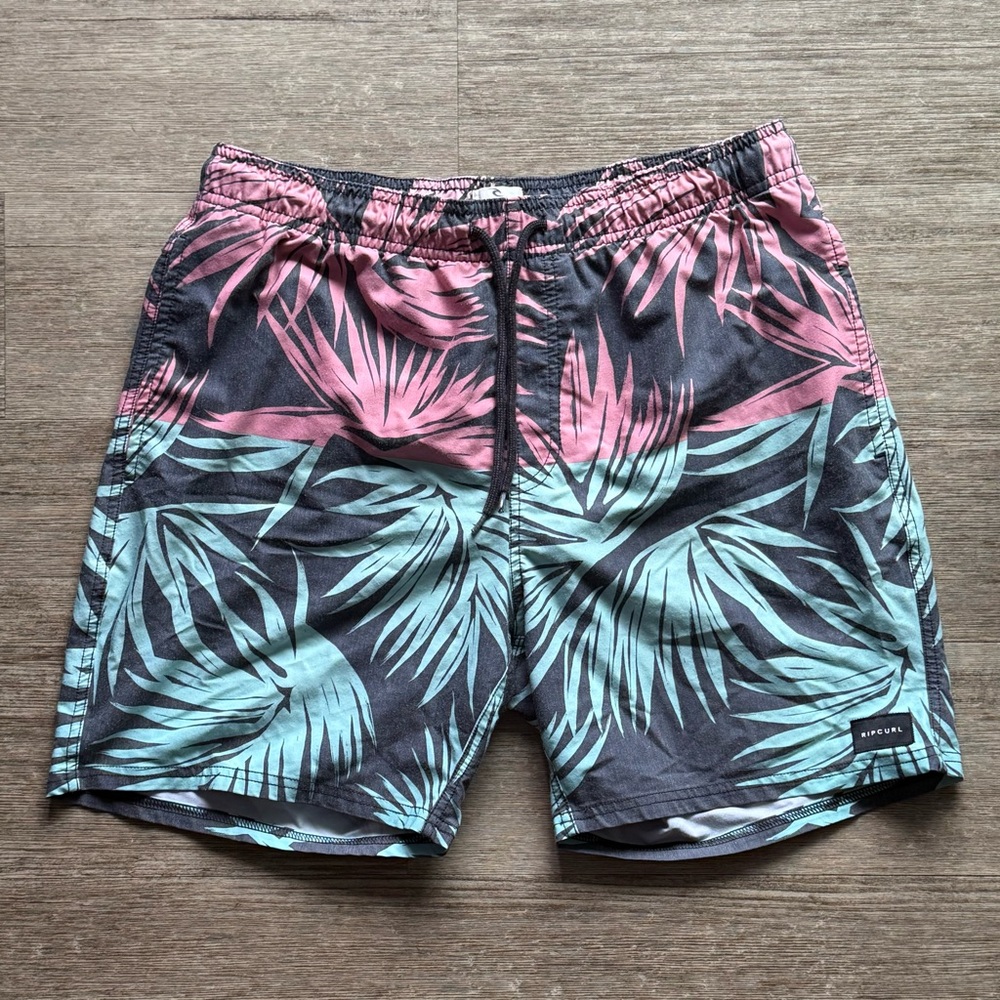 Rip Curl Pink and Green Swim Trunks Tropical Vibe
